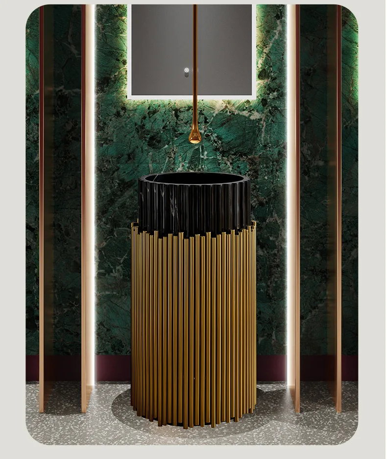 Designs Freestanding Sink Stainless Steel Pedestal Luxury Home Furniture Gold Pedestal Wash Basin Marble Stone Sink for Bathroom