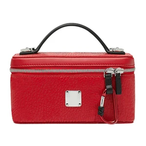 Custom Logo Vegan Leather Red Ladies Makeup Vanity Case Women Travel Cosmetic Bag Pouch