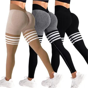 Striped Outdoor Workout Leggings High Waist Tummy Control Butt Lifting Yoga Pants Quick Dry Running Fitness Wear Women