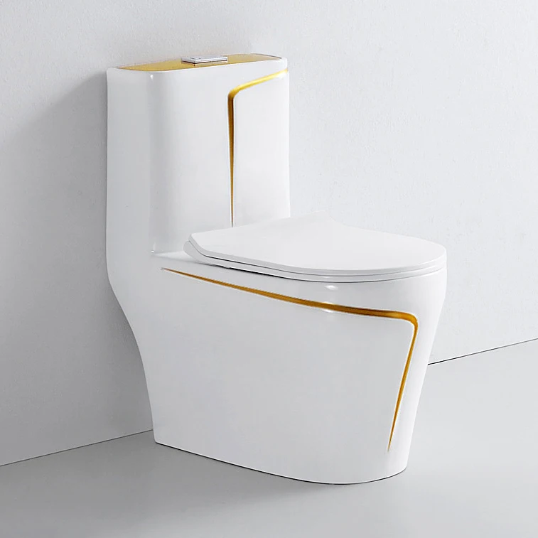 Modern luxury color trap/p trap inodoro bathroom porcelain commode wc sanitary ware one piece ceramic toilet bowl with gold line details