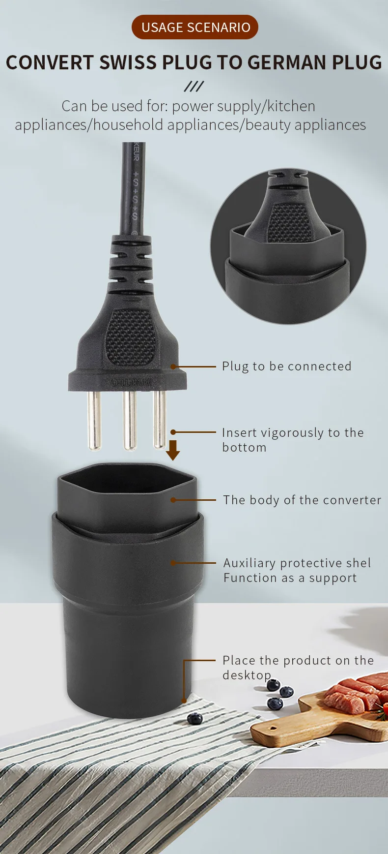 16A 250V Electric Plug Socket Mini Brazil Swiss to Euro Schuko Adapter ...