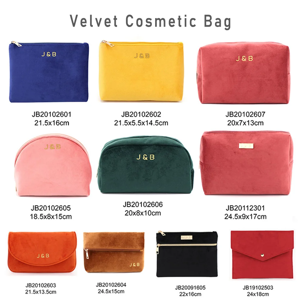 Wholesale Designed Velvet Cosmetic Bag with Embroidery Logo Travel Makeup Zipper Pouch Bag Custom Toiletry Bag for Promotion