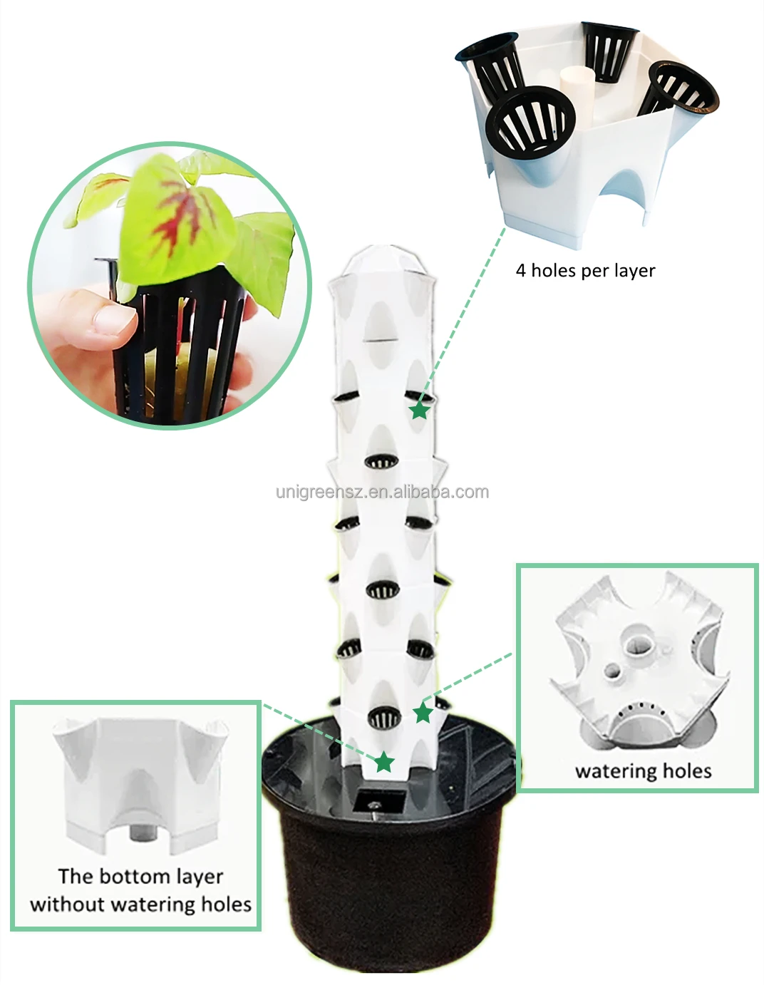 Petal Tower Hydroponic Greenhouse Indoor Plant Vertical Tower 48 Holes ...