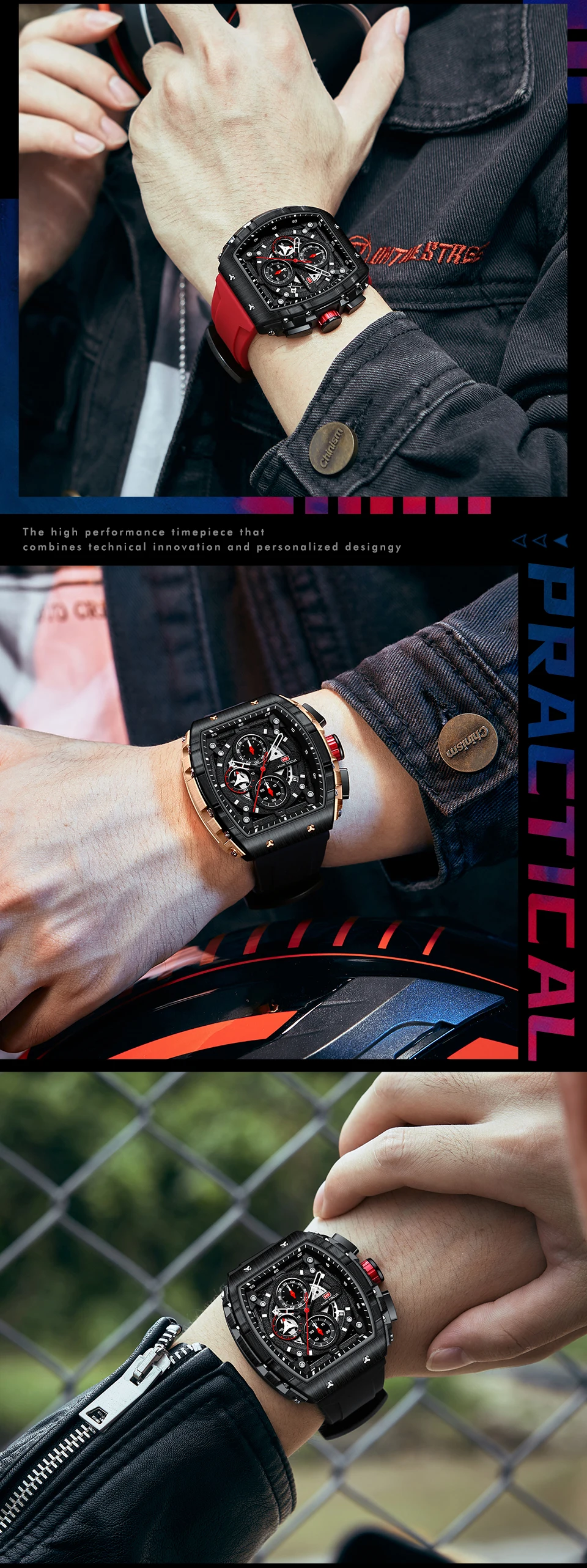Mini Focus 0399 MF New Multifunction Square Quartz Watch for Man Waterproof Reloj Cuadrado Calendar Silicone Relogio Masculino