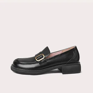 Lily Wei Retro Women's Soft Style Thick-heeled Loafers Waterproof Anti-Slip Autumn Outer Wear Thick-Soled Flats Factory Price