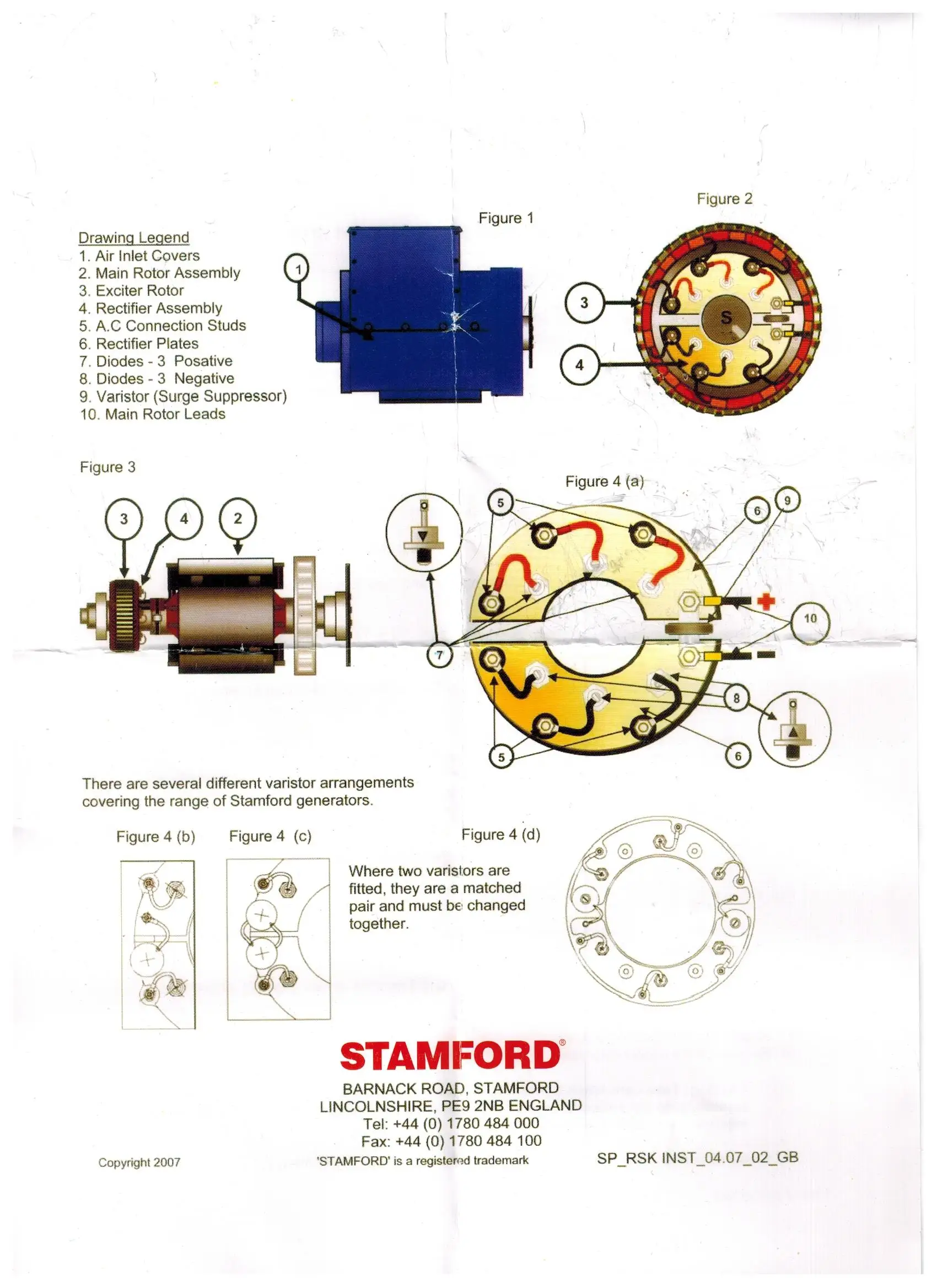 ORIGINAL HC4/5 Rectifier Kit Diodes RSK5001 for Stamford Generator