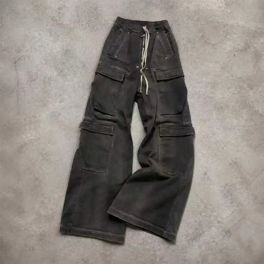 Custom Streetstyle Baggy Black Jeans Men Aid Wash Pants Stonewashed Denim Jeans Casual Baggy Stacked Jeans for Men