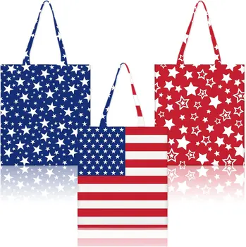 Custom Eco-friendly Canvas Tote Shopping Bag Independence Day USA Flag Red Stripes and Stars Tote Bags