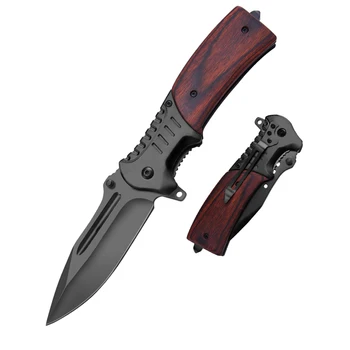 Foldable wood handle pocket Knife High Quality Outdoor Folding Knives Tactical Survival Camping Knife customized multifunctional