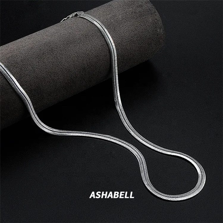 Factory Wholesale 925 Sterling Silver Snake Chain Necklace Hip Hop Men Flat  Thick Snake Bone Chain