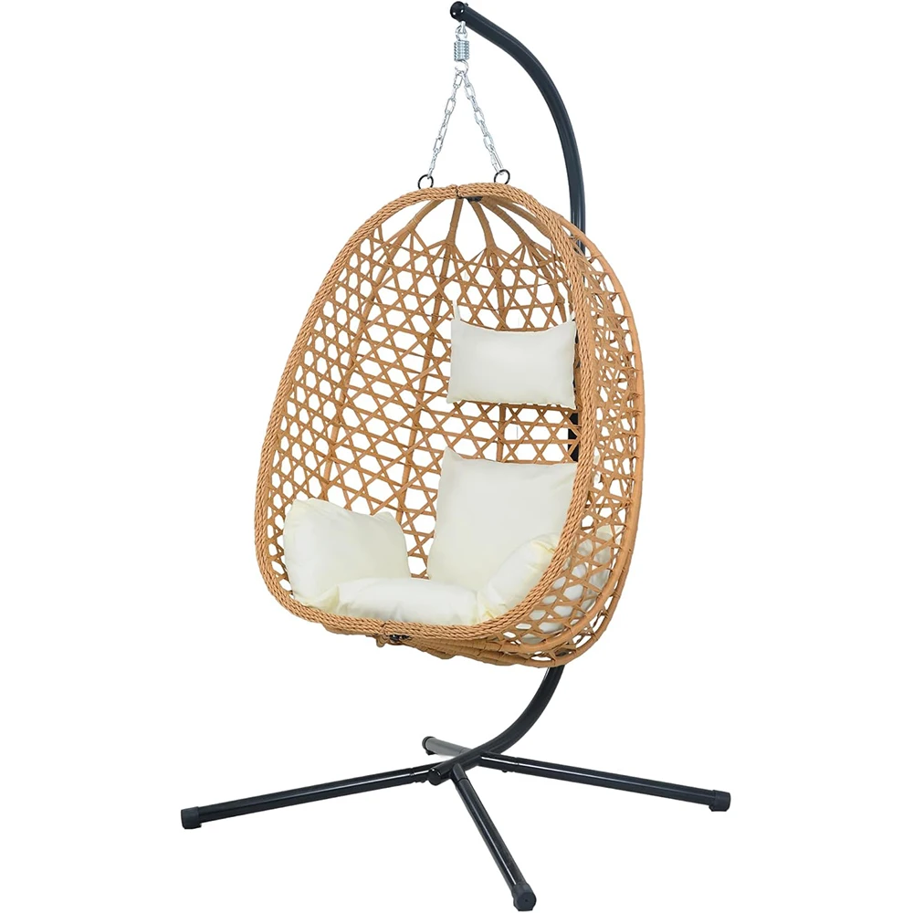 Nu-Deco Modern Hanging Egg Chair Cushions Rattan Swing Chair Stand for Patio Garden Balcony Stylish Outdoor Lounge Chair