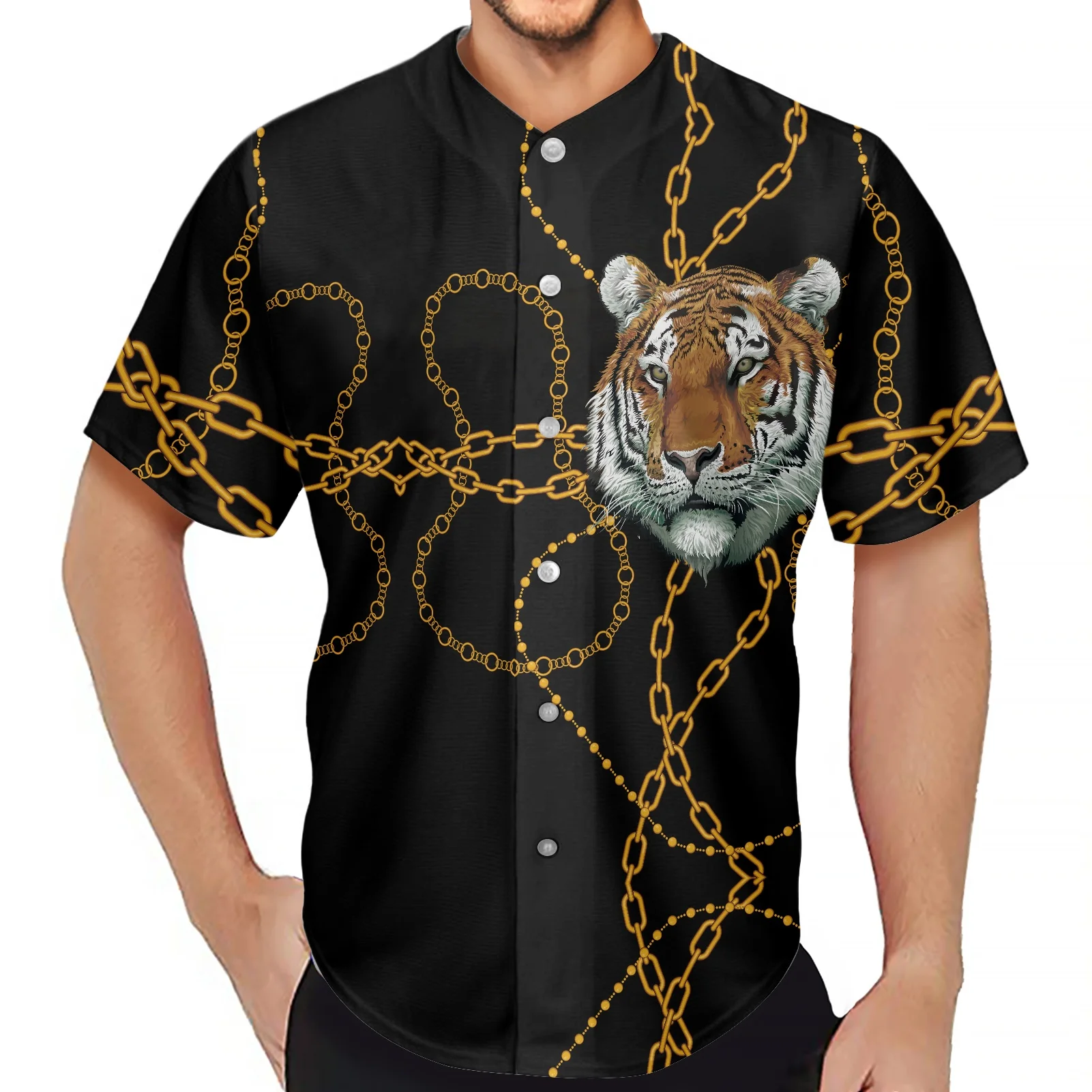 Wholesale Tiger Pattern Shirt Streetwear Tees High Quality Hip Hop Custom  Made Baseball Jersey 3D Print Mens Buttons Plus Size T-Shirt From  m.