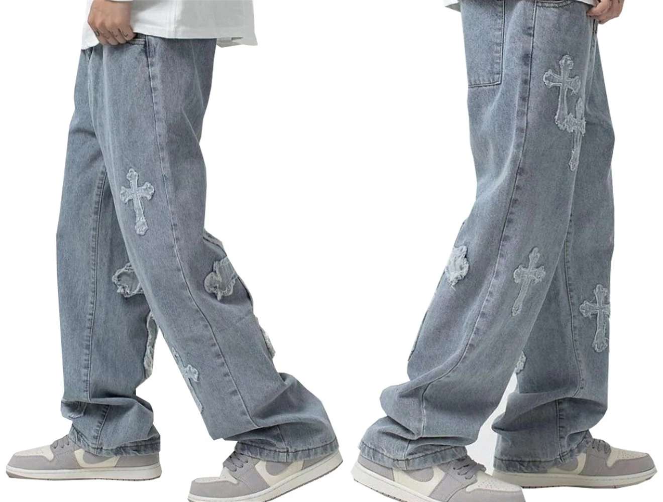 Nvfelix Men's Jeans Hot Sale Y2k Fashion Custom Cross Patches ...