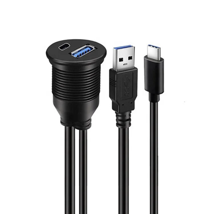 Duttek USB3.0 & HDMI Panel Flush Mount Cable, USB 3.0 & HDMI Male to Female  Extension Mount, Dash Mount, Flush Mount, Panel Mount Cable, for Car