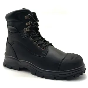 Safety Boots Black Mid-Top Side Zipper Steel Toe Cap Anti-Smash Anti-Puncture Cowhide Upper All Seasons Shoes