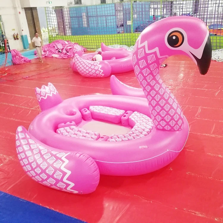 Customized Pool Floating Island Large Inflatable Flamingo Island Water  Party Float