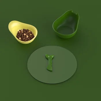 3-in-1 Multi-Functional Avocado Style Pet Food Water Bowl Dogs Cats Animals Feeding Food Bowl with Canned Spoon