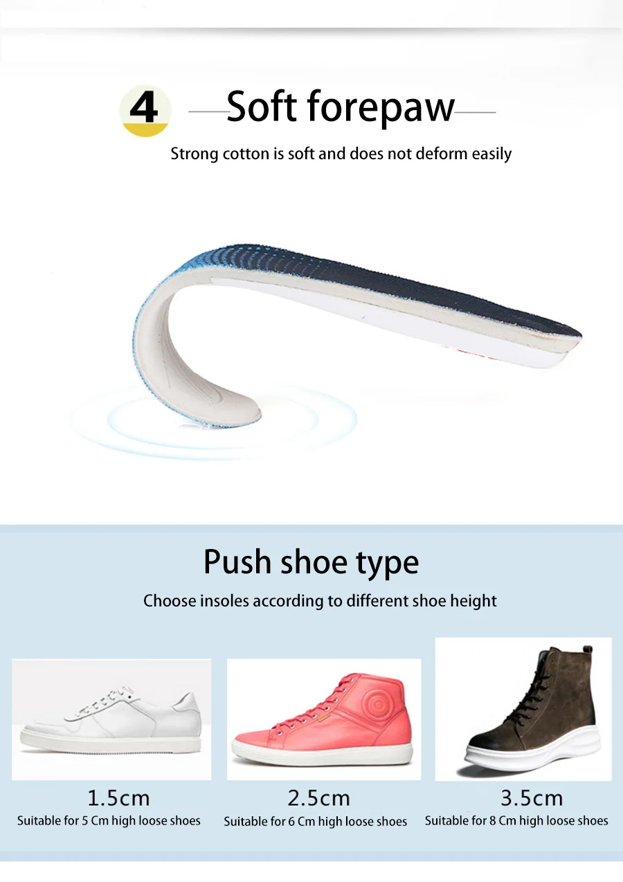 Height Lift Invisible Height Increase Foam Insoles Height Increasing Insoles for Men and Women Full Cushion Soft Bottom Shoe Pad