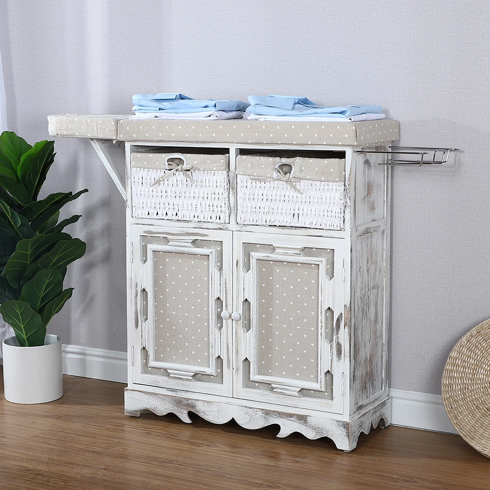 Solid Wood Ironing Board Clothes Factory Furniture Ironing Cabinet Drawer Wicker Iron Chest