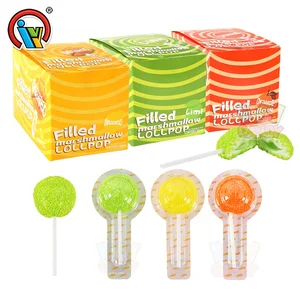 Halal Sour Fruit Flavor Cotton Candy Marshmallow Lollipop Candy Jam Filling