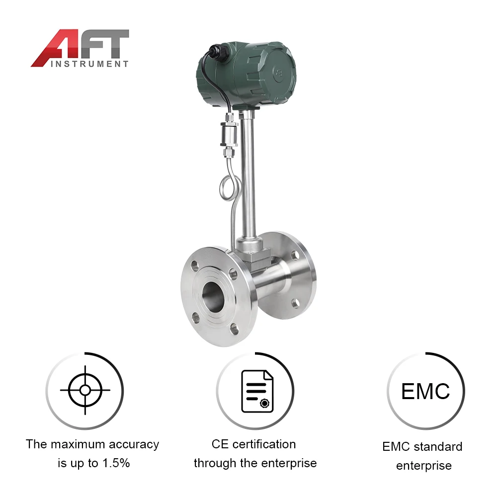 Helium Gas air Hydrogen vortex Flow Meter 4-20mA+24V  Temperature and Pressure Compensation