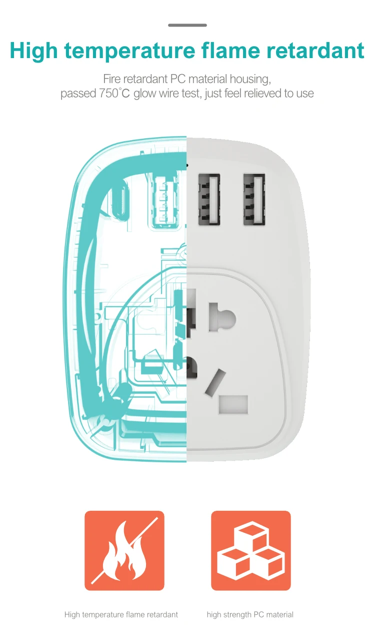 Wontravel Germany France Travel Adaptor Grounded 4 in 1 Euro Power Plug European Plug Adapter with 3 USB Outlet