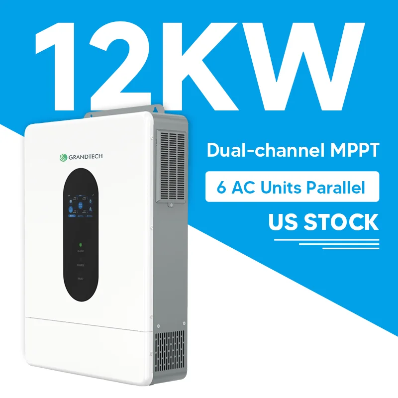 Აშშ-ის საწყობი ჰიბრიდული მზის შენახვის ინვერტორი 8კვტ 10კვტ 12კვტ გამყოფი ფაზის 120ვ/240ვ AC 60Hz 7კვტ ერთფაზიანი საცხოვრებლად