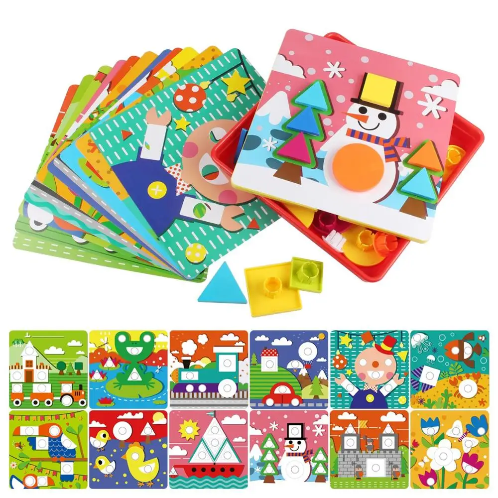 Early Learning Discovering Button Art Toys for Toddlers, Color Geometry  Shape Matching Mosaic Pegboard Games Educational Toys