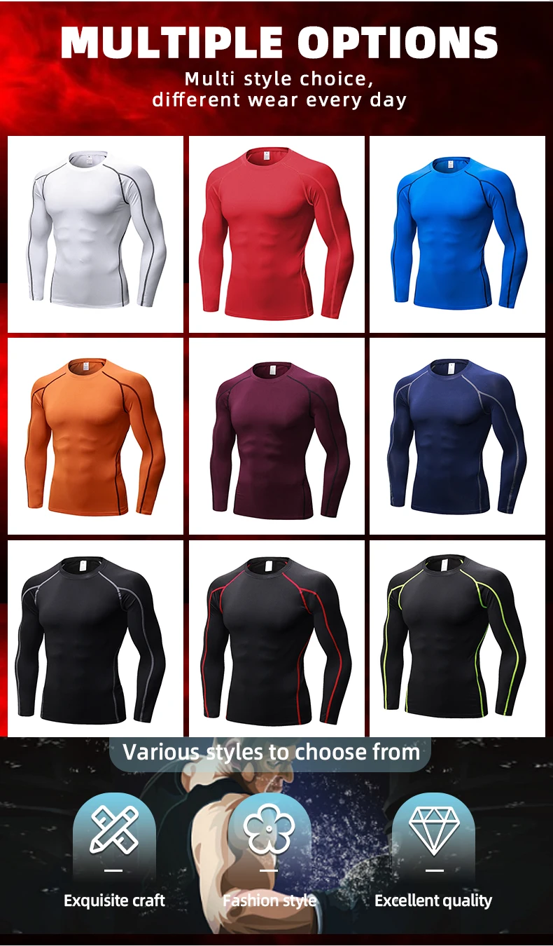 Men Compression Under Base Layer Tops Long Sleeve Quick Dry Sports Shirt custom mens gym long sleeve blank tight shirts