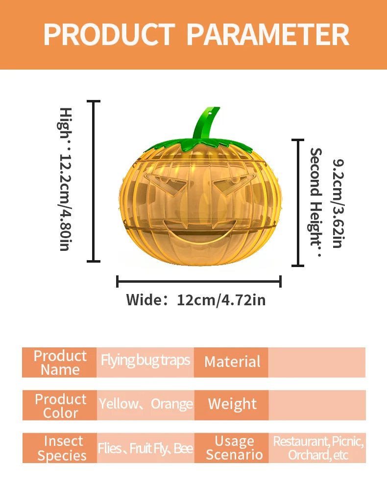 SAIJZEK New Fruit Fly Gnat Pests pumpkin Fly Catcher Indoor Trap Bug Zapper Sticky Wasp Trap House Reusable Flying Insect Killer factory