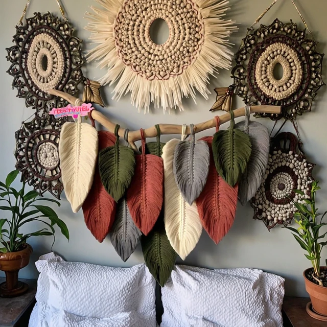 2024 INS Hot Wholesale Leaf Home Decor Cotton Boho Tapestry Scandinavian Decor Macrame Leaf Wall Hanging Decoration