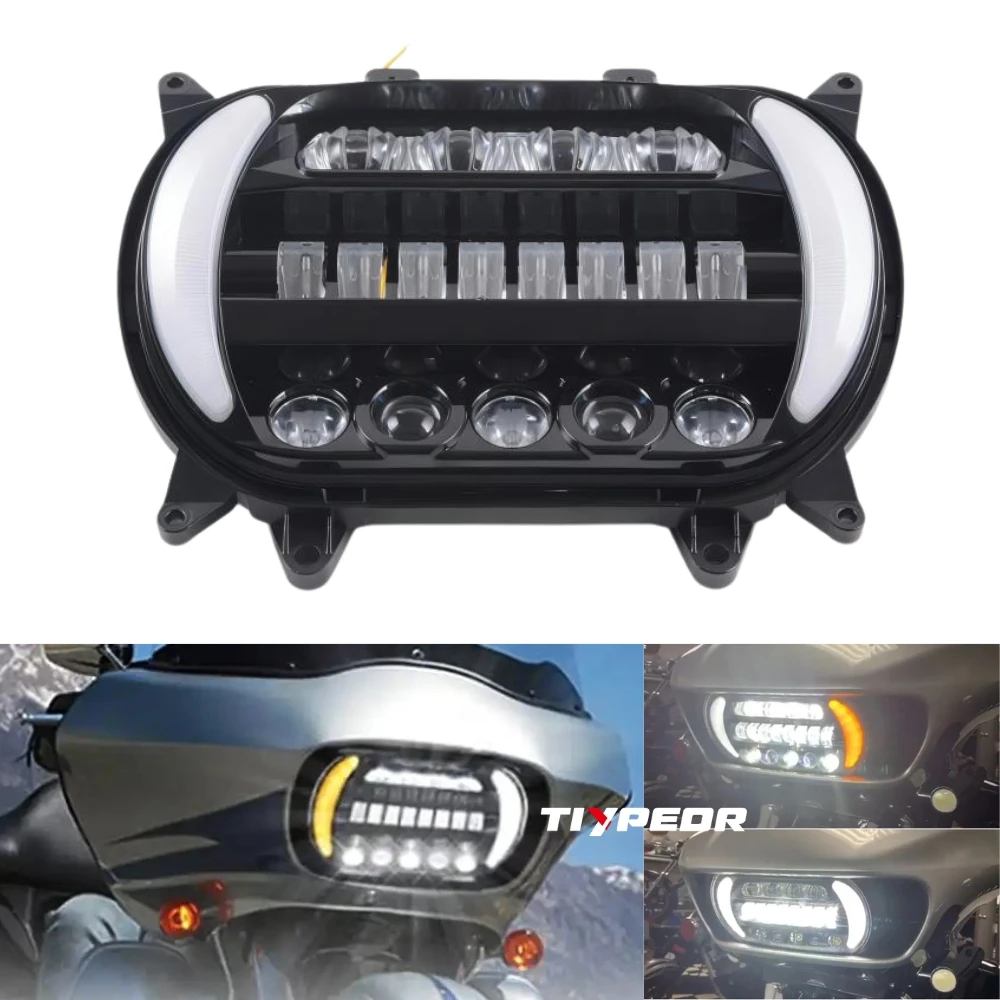 product tiypeor led motorcycle projection headlight drl turn signal lights for harley road glide 2015 2020 lighting system headlamp-2