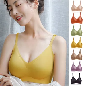 Summer Traceless Solid 3/4 Cup Bikini Nylon Underwear Women's Adjustable Thin Shoulder Strap Push-up Wire Free Breathable Sexy