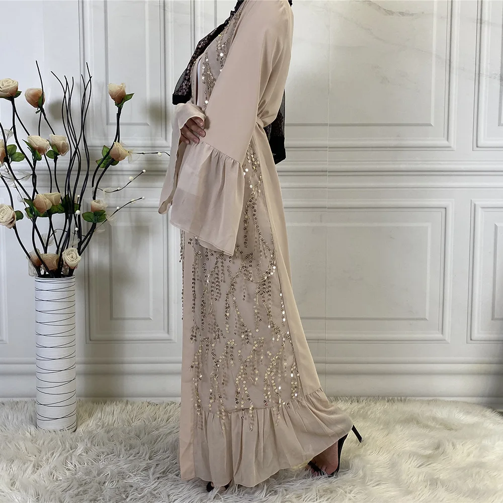 Women Kimono Open Front Cardigan Maxi Dress Abaya Sequin Robe Muslim Kaftan  Arab Without Scarf Dress Banquet Party Wedding Night