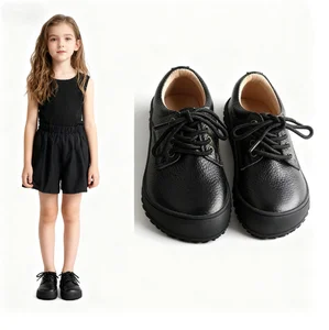 Babyhappy New Design Boys Girls Student Formal Leather Dress Shoes Kids Ergonomic Design Lace up Black School Shoes