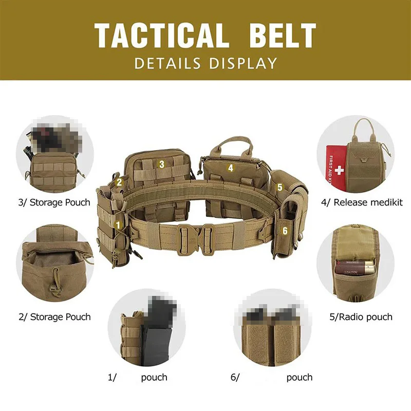 Durable Wholesale Tactical Belt with Pouches Accessories Hunting Utility Belts for Outdoor Multifunctional Tactical Belts