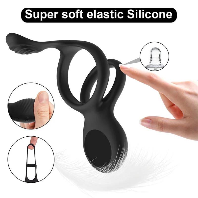 Remote Control Time Delay Vibrating Cock Ring Anal Hook Silicone Sex Toys Quiet USB Charged Penis Rings Vibrator 7 Speeds