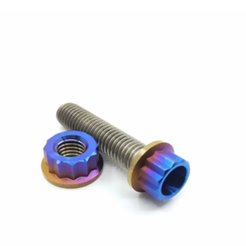 OEM Special Customized M7 M10 Titanium Gr2 Gr5 TA2 TC4 Anodized 12 Point Flange Bolt with 12 Point Flange Nut