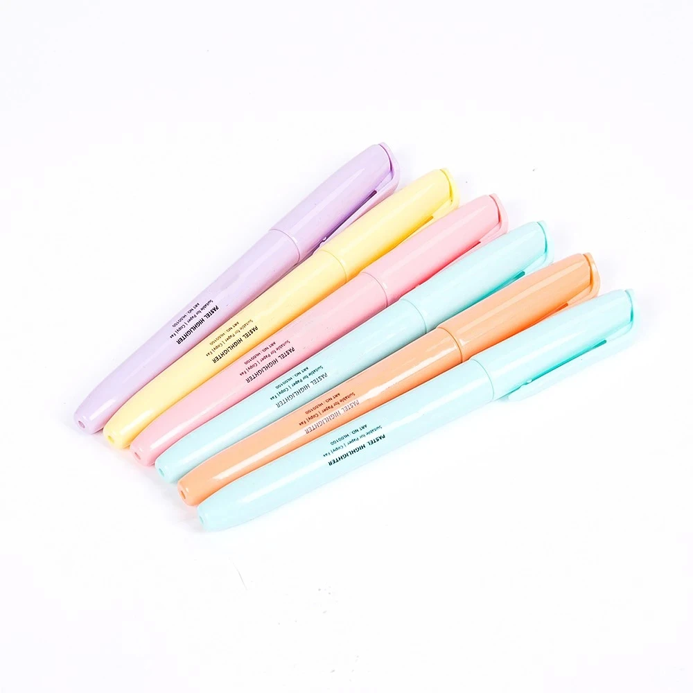 Wholesale 6pcs/set light color and eye protection highlighter marker pen with soft head for DIY making and stationery suppliers