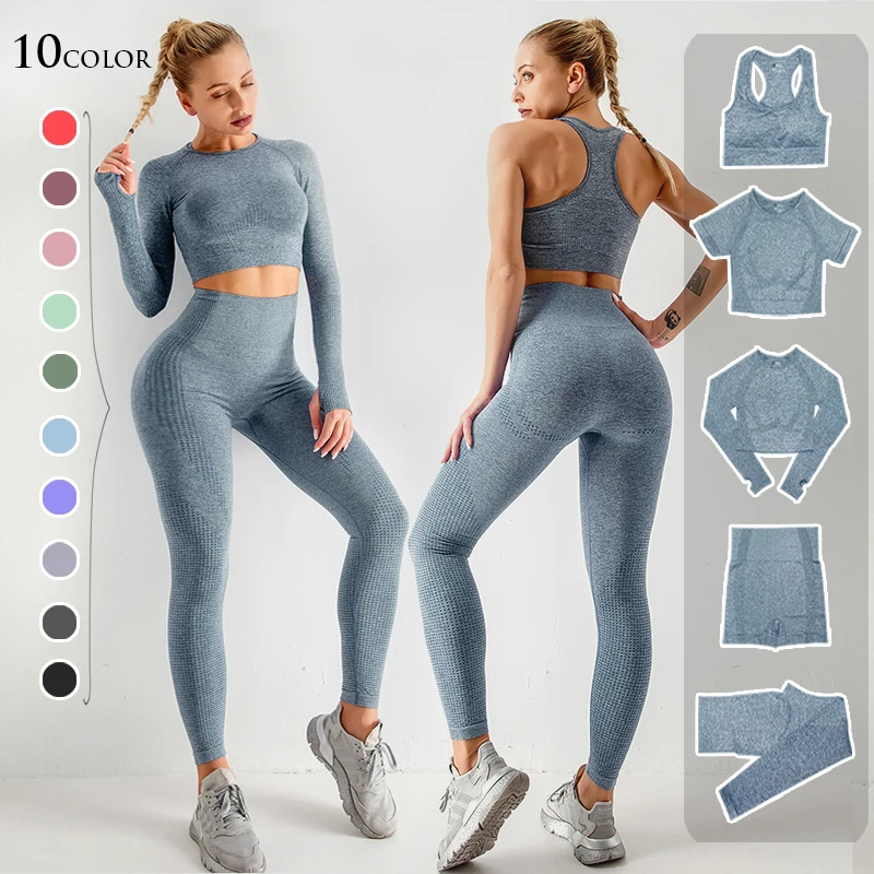 2/3/5PCS Seamless Women Yoga Set Workout Sportswear Gym Clothing Sports Suits 
