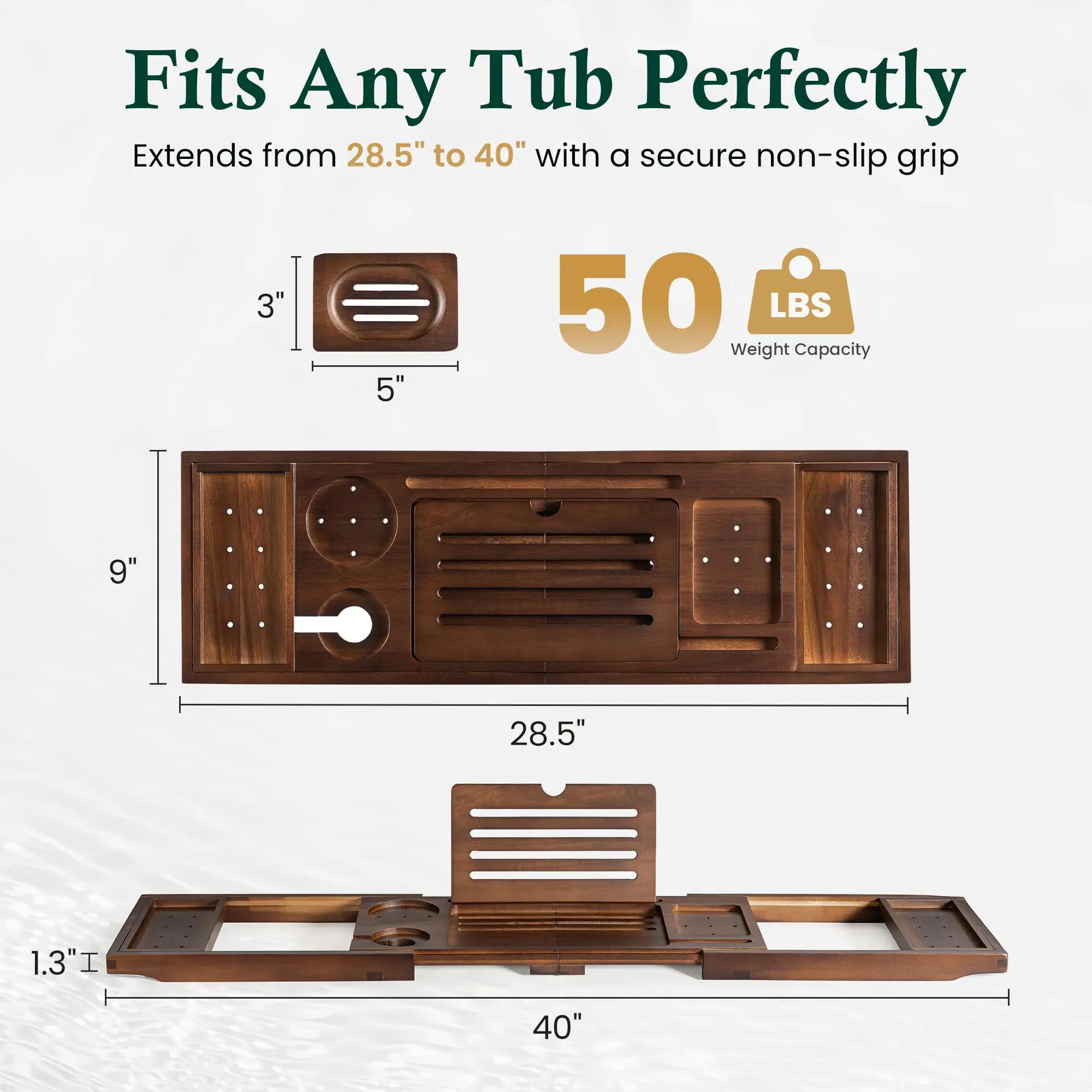 product expandable wood bathtub tray with wine glass holder bathroom stand bookshelf reading spa and relaxation experience for bathroom-6