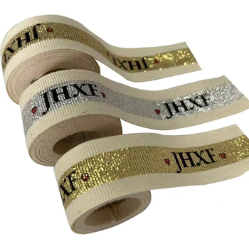 Personalized 2023 Hot Sale 1 Inch ribbon drawstring logo cotton belts printing Cotton Packaging Tape for strap bags
