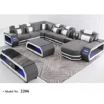 Modern Upholstery Luxury Living Room Led Light Sofa Set Furniture ...
