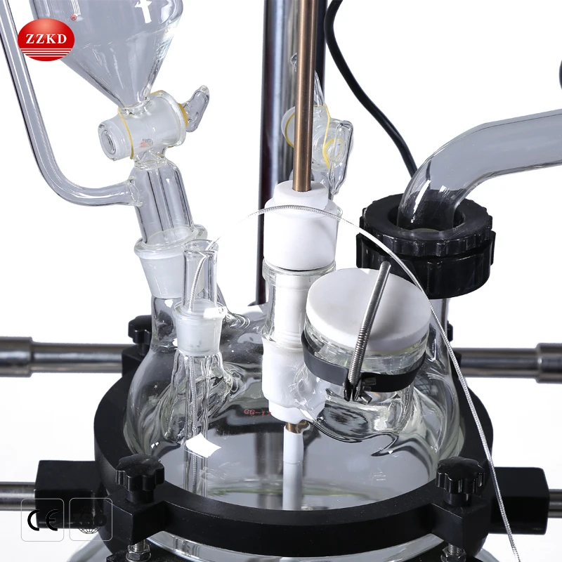 ZZKD Double Layers Jacketed 5L 10L 20L 50L 100L 200L Glass Chemical Reactor