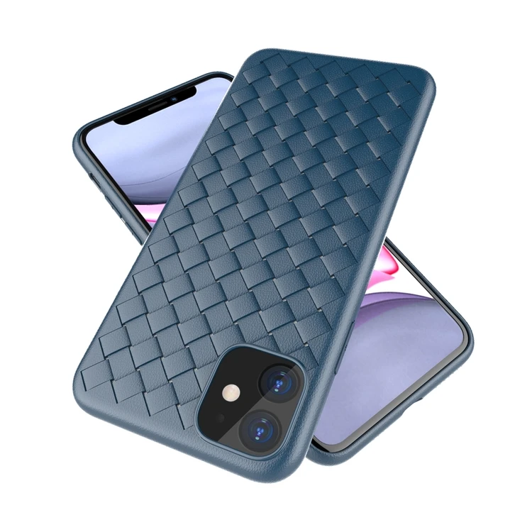 Luxury high quality leather phone  case  blue woven pattern mobile phone case