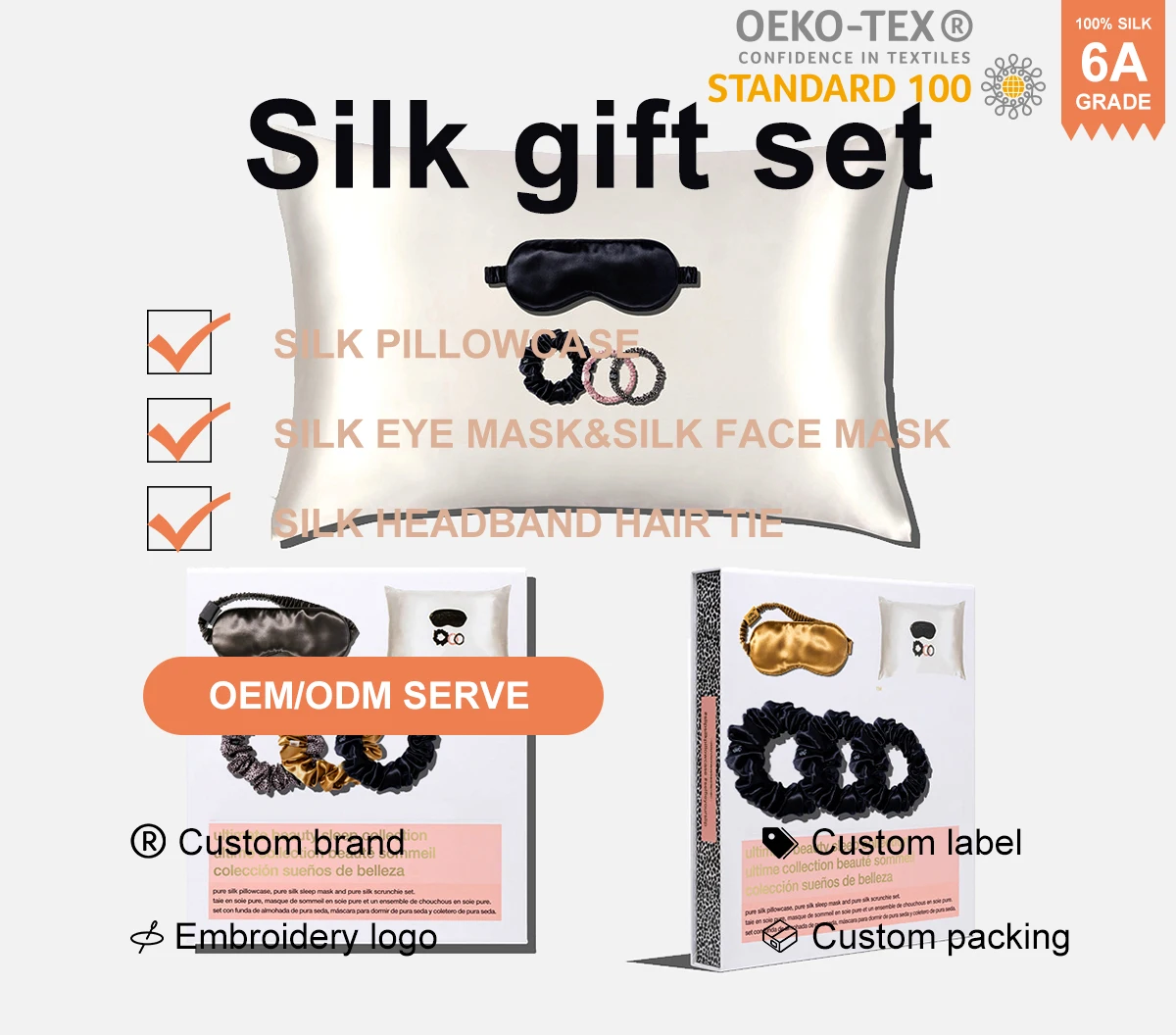 Comfortable Custom Pure Mulberry Silk Pillow Case Eye Mask 100