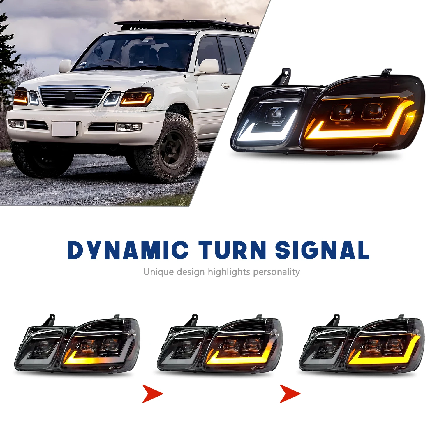 HCMOTIONZ LED Head Lamps for Lexus LX 470 (1998-2007) - DRL