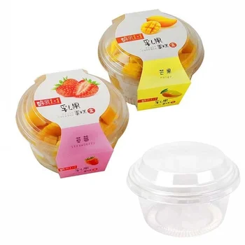 High Quality PET Material round Pudding Container with Custom Sticker Small Cake Lid  in Stock for Food DessertUse