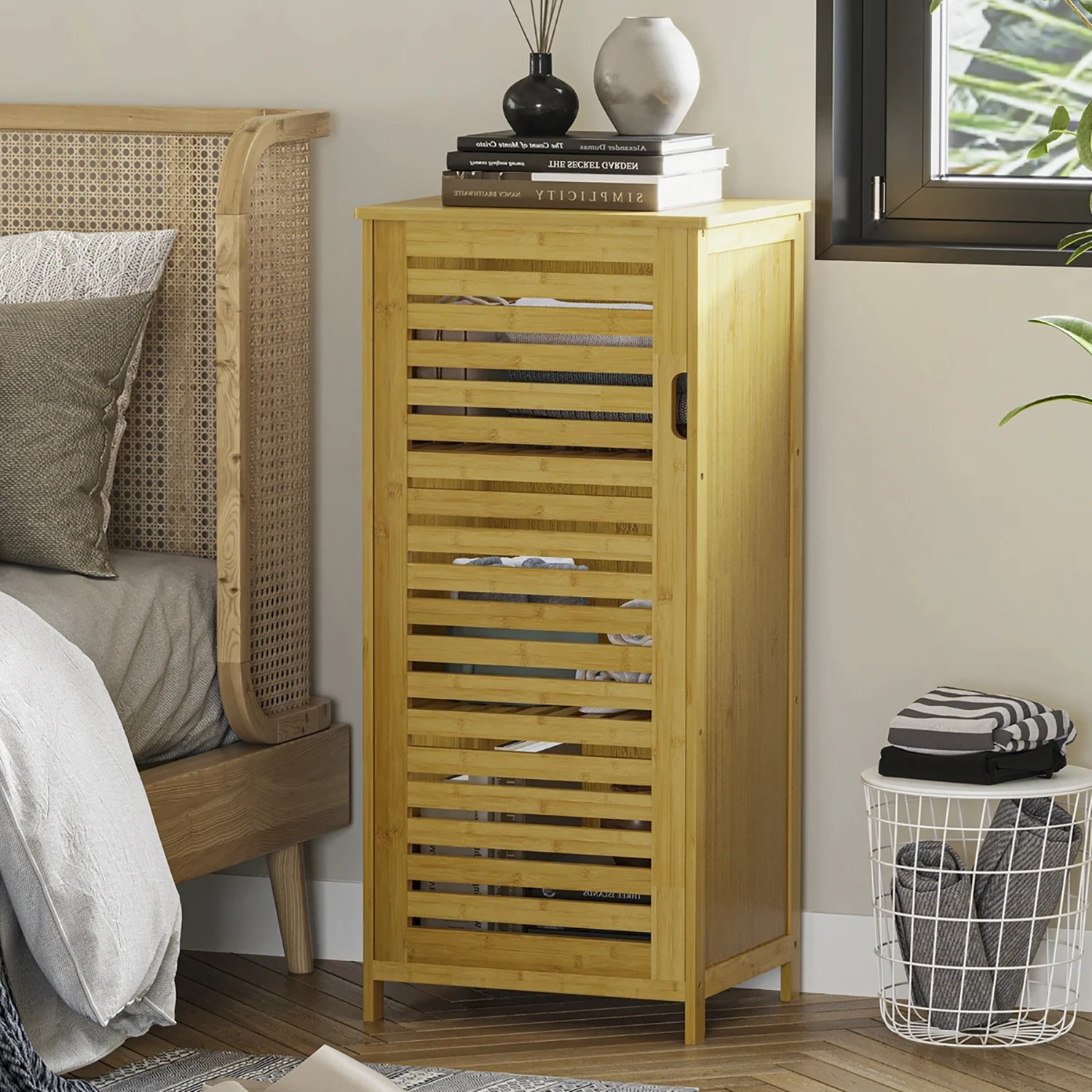 Wholesale Modern 3-Tier Natural Bamboo Storage Cabinet Glass Doors Versatile Home Furniture for Living Room Bedroom Home Office