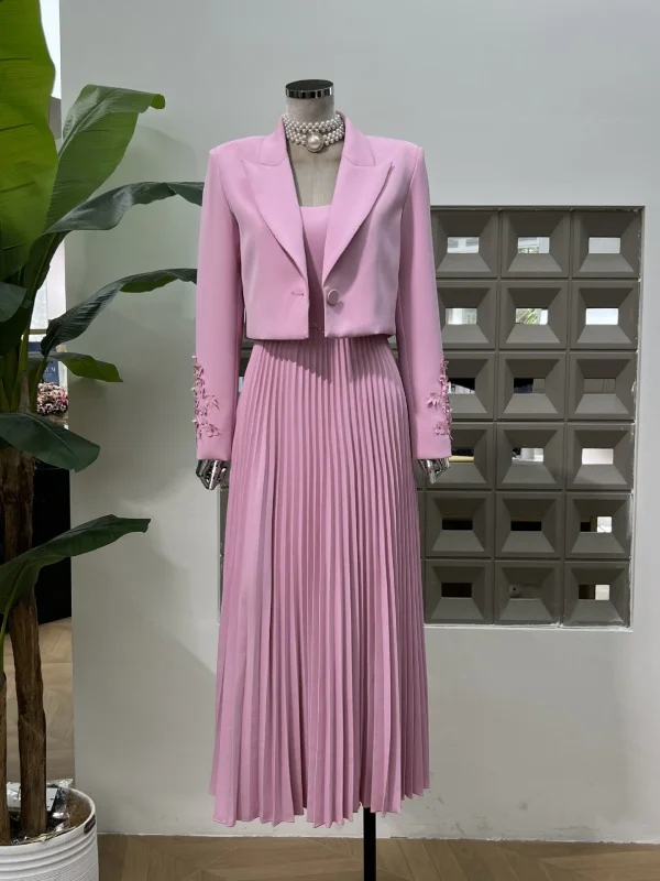 A10962 Women's White Pink Jacket Dress Suit Christmas Birthday Party for  Celebrations 3D flower women suit